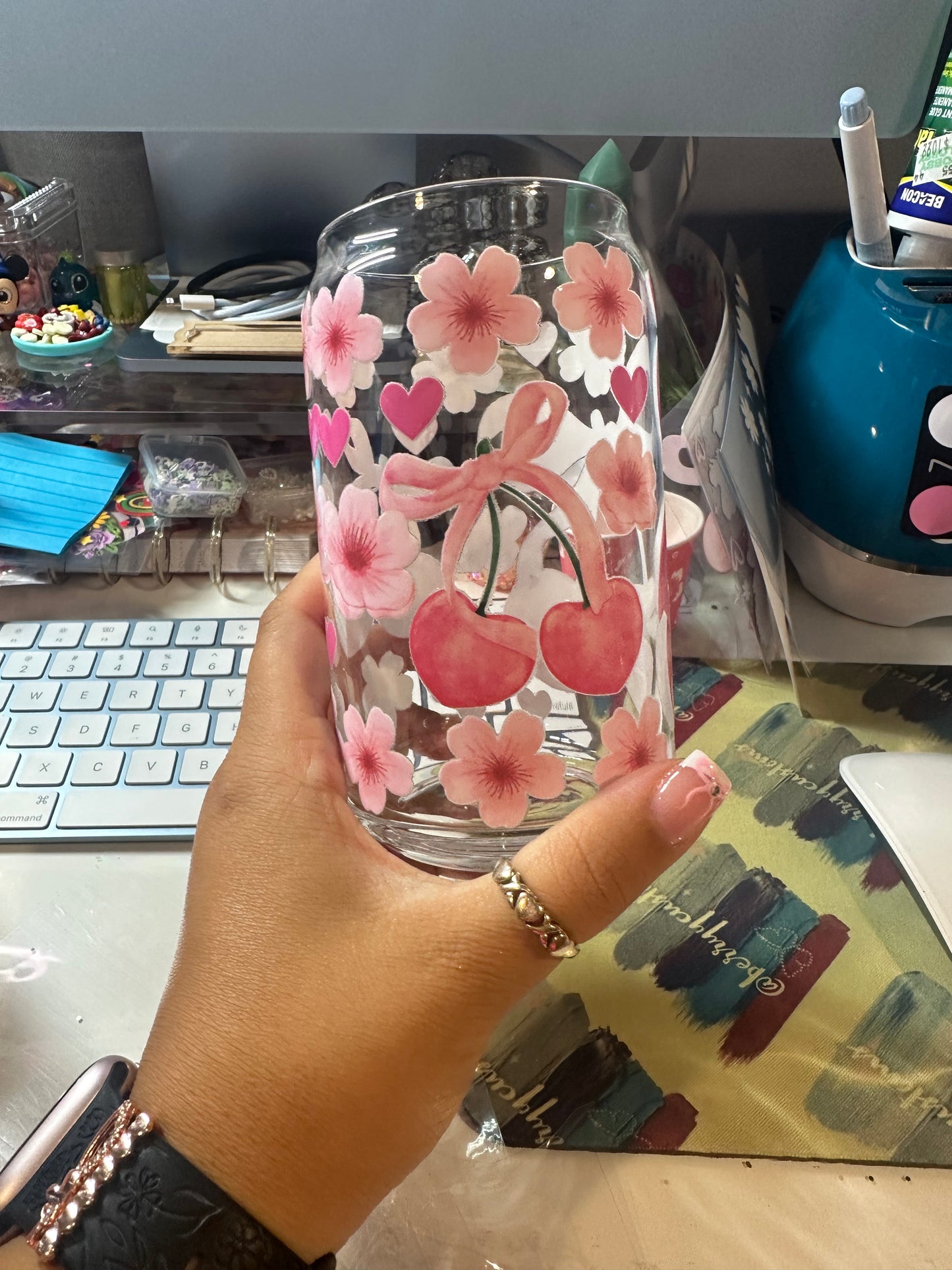 cherry bow glass cup