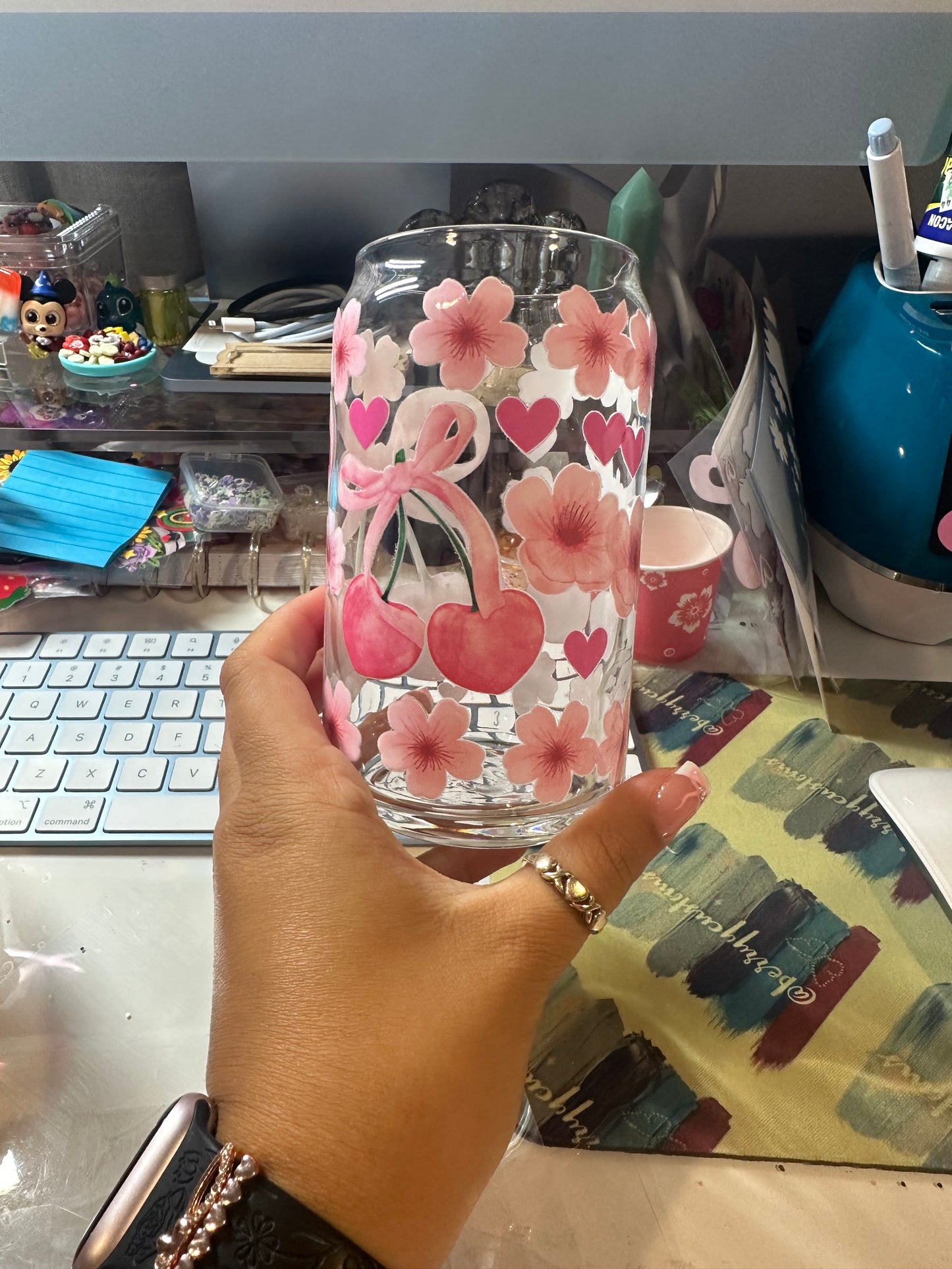 cherry bow glass cup