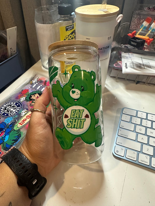 Eat sh** swear bear glass cup