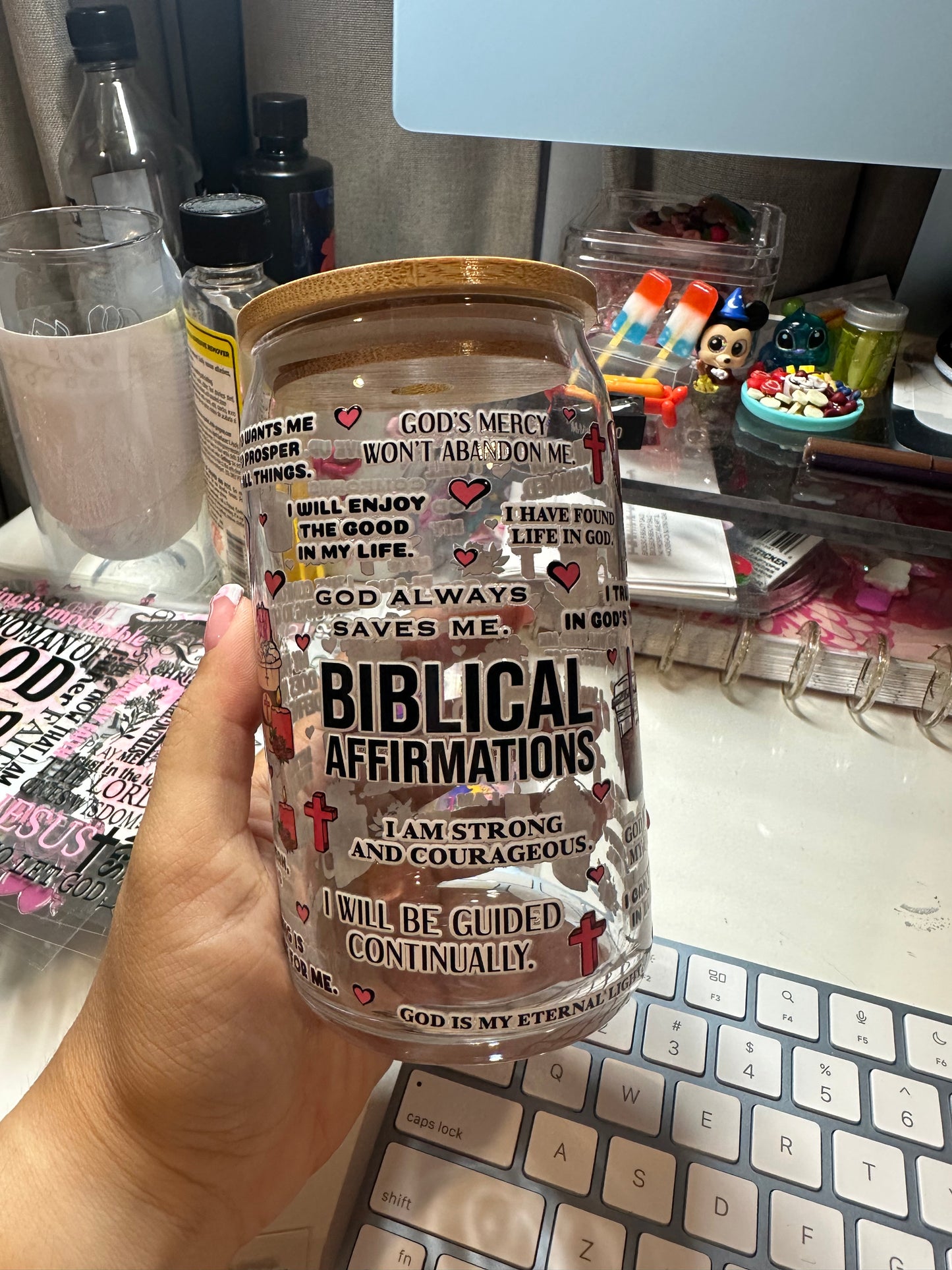 Biblical affirmations glass cup