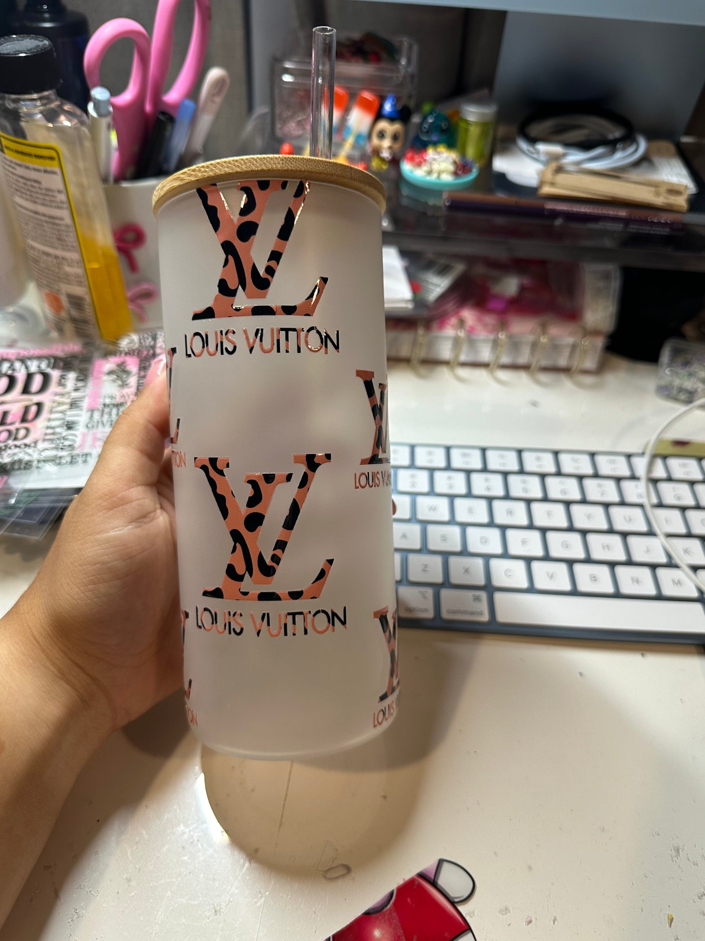 LV leopard print glass