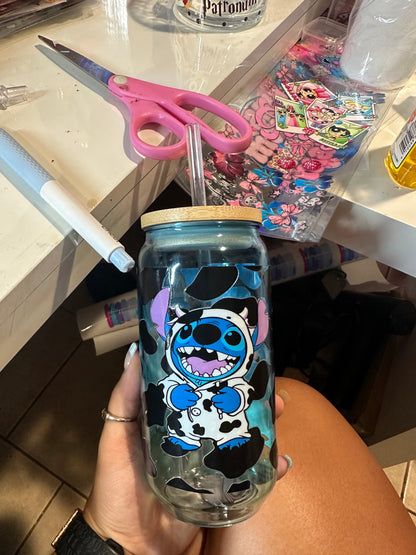 Stitch Cow glass cup