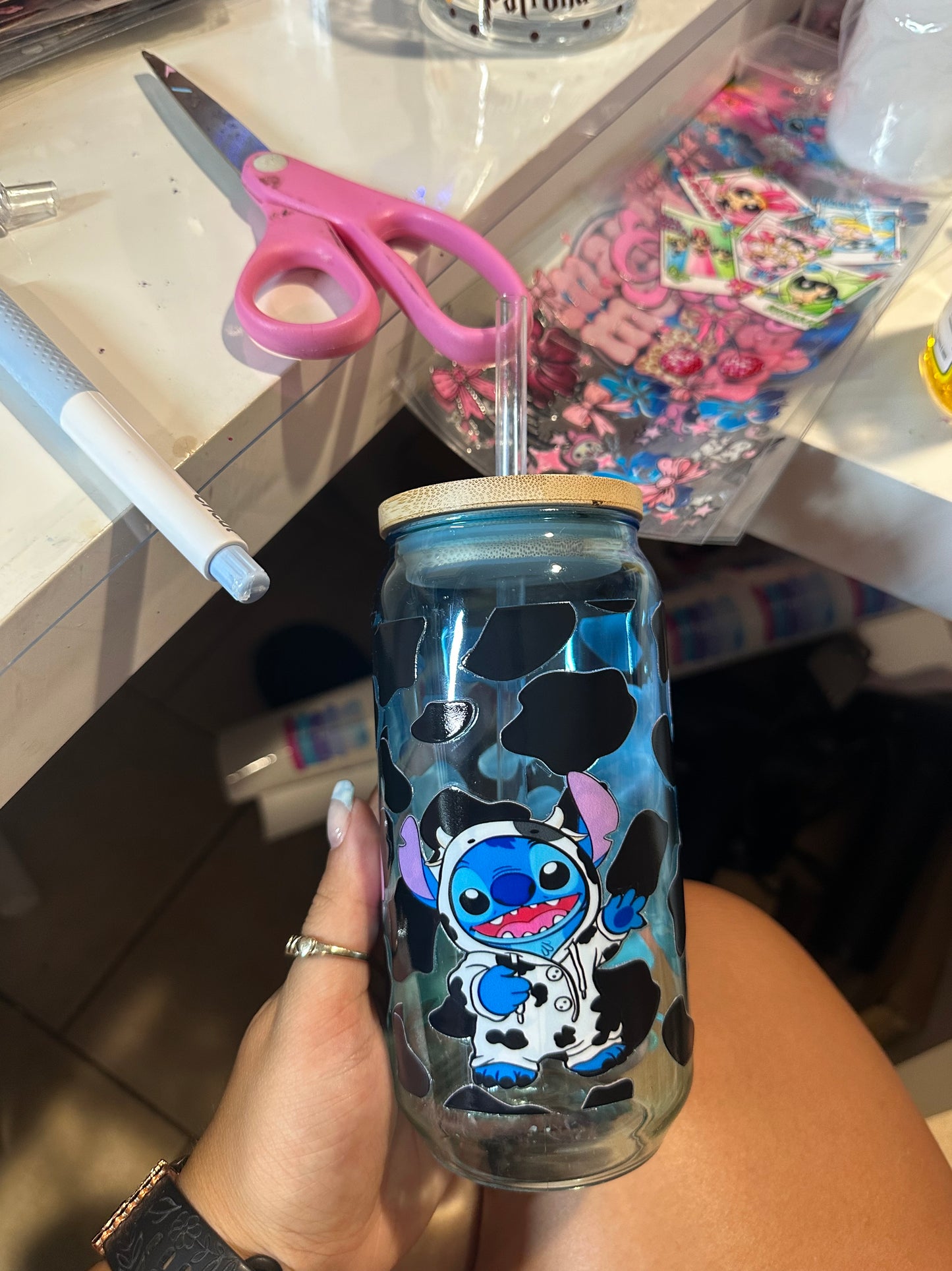 Stitch Cow glass cup