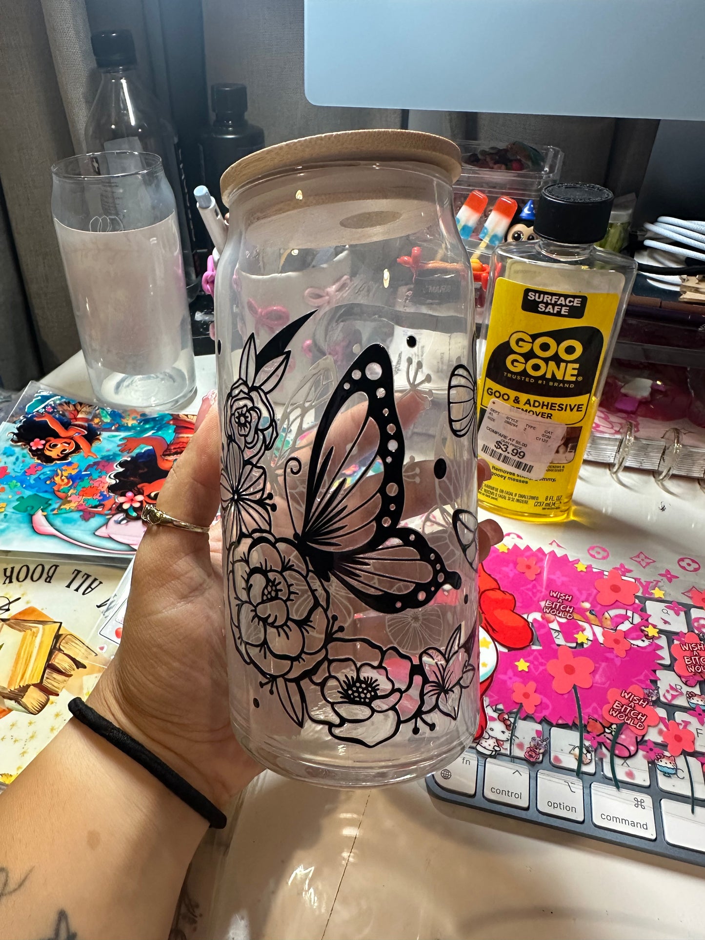 Butterfly glass cup