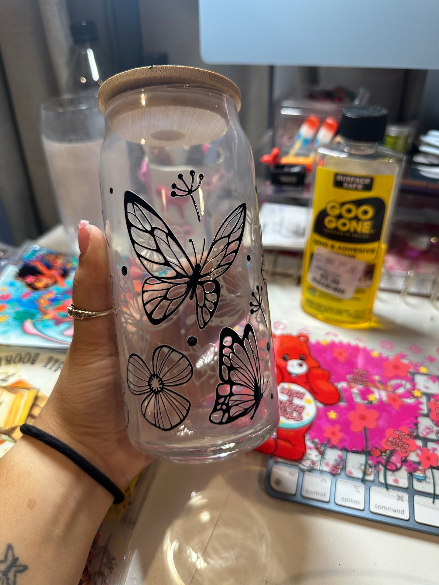 Butterfly glass cup