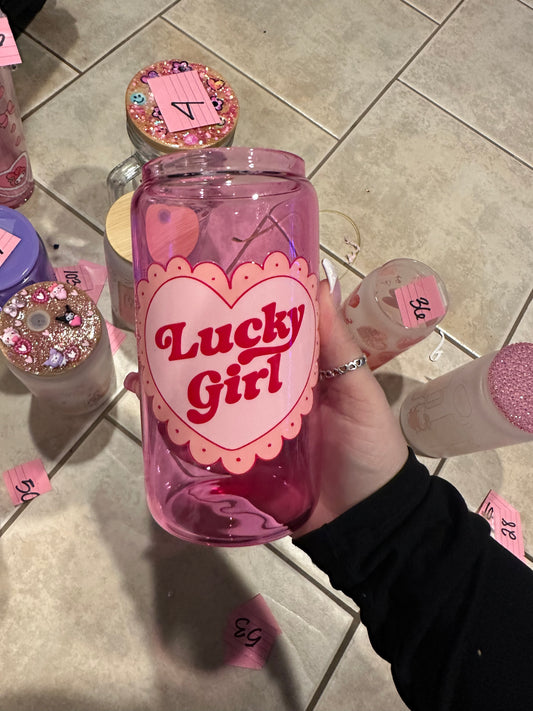 lucky girl glass cup
